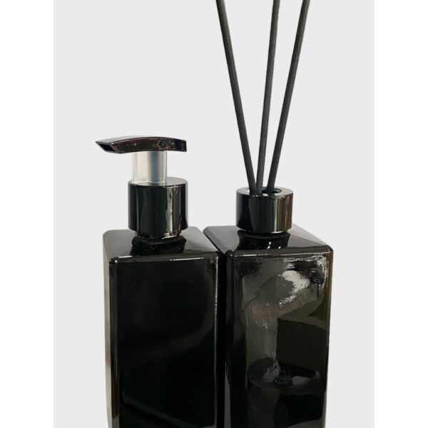 Kit Lavabo Preto Vidro Saboneteira e Aromatizador 250ml - Image 2